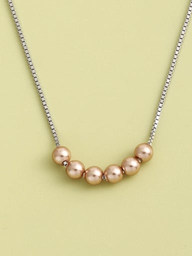 custom 925 Sterling Silver Imitation Pearl Brown Round Minimalist Long Strand Necklace