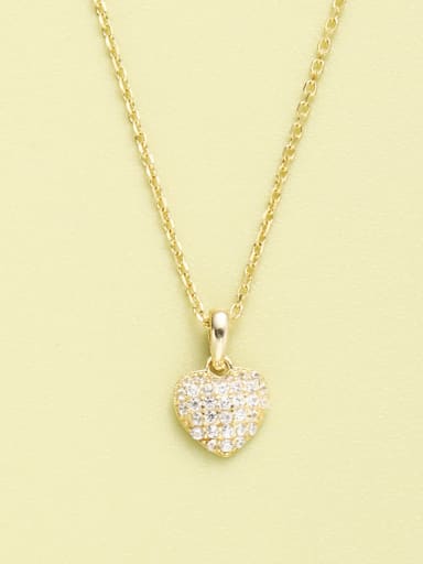 Gold 925 Sterling Silver Cubic Zirconia White Heart Minimalist Necklace