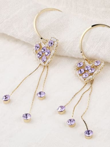 Brass Cubic Zirconia Purple Heart Minimalist Drop Earring