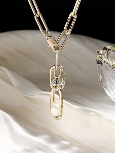 Brass Imitation Pearl Statement Long Strand Necklace