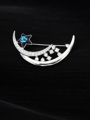 Brass Cubic Zirconia White Moon Dainty Pins & Brooches