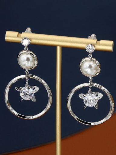 Brass Imitation Pearl White Geometric Classic Drop Earring