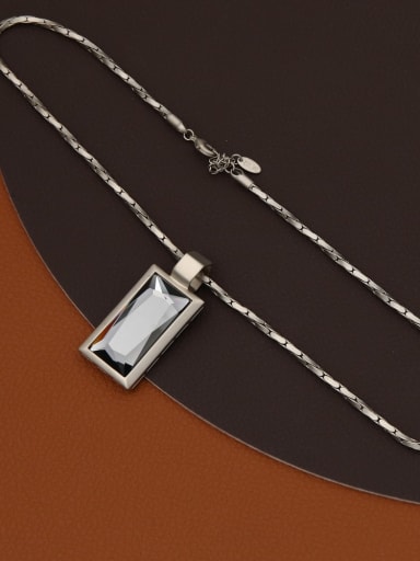 Brass Glass Stone Brown Geometric Minimalist Long Strand Necklace