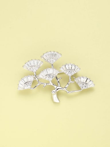 Brass Rhinestone White Tree Minimalist Pins & Brooches