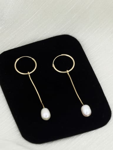 Brass Imitation Pearl White Round Minimalist Drop Earring