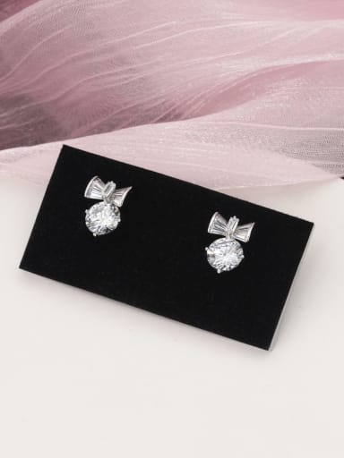 White Brass Imitation Pearl White Bowknot Classic Stud Earring