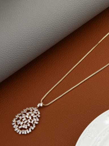 Brass Cubic Zirconia White Geometric Minimalist Long Strand Necklace