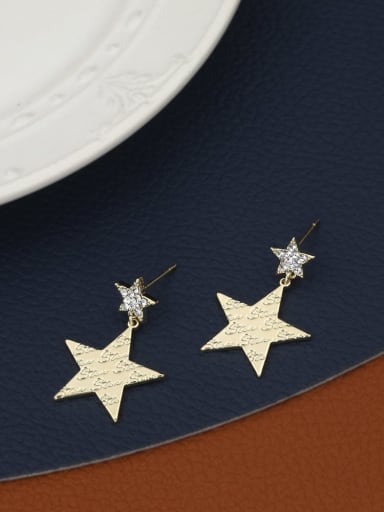 Brass Rhinestone White Star Minimalist Drop Earring