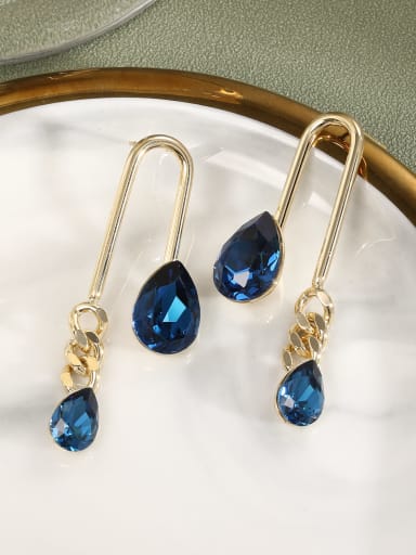 Brass Cubic Zirconia Blue Irregular Dainty Drop Earring