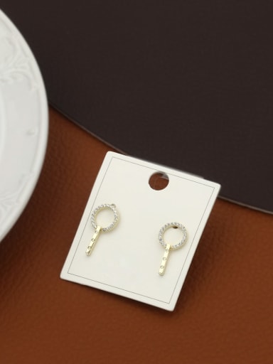Brass Rhinestone White Geometric Minimalist Stud Earring