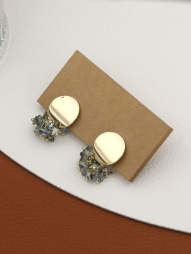 Brass Crystal Gray Geometric Minimalist Stud Earring