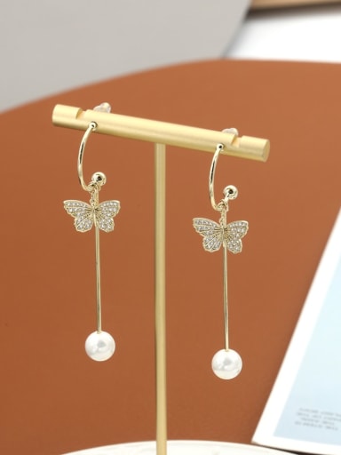 Gold Tin Alloy Imitation Pearl White Butterfly Minimalist Drop Earring