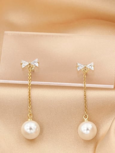 Brass Imitation Pearl White Round Classic Drop Earring