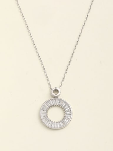 925 Sterling Silver Rhinestone White Round Minimalist Long Strand Necklace
