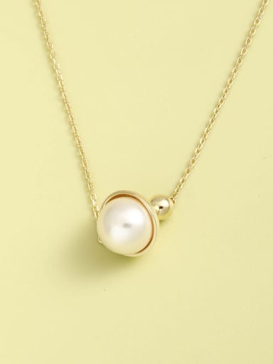 Gold 925 Sterling Silver Imitation Pearl White Geometric Minimalist Necklace