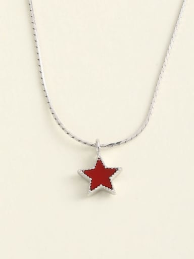 925 Sterling Silver Red Pentagram Minimalist Choker Necklace