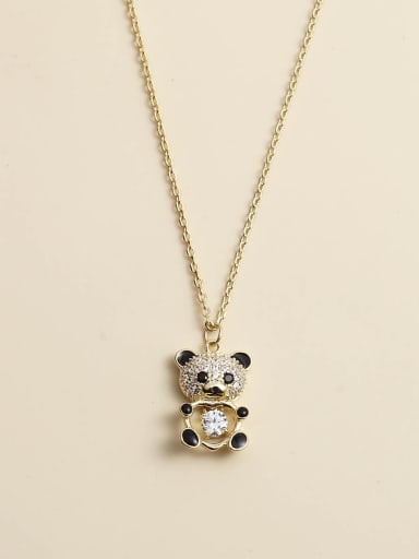 925 Sterling Silver Cubic Zirconia White Enamel Panda Necklace