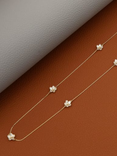 Brass Cubic Zirconia White Flower Minimalist Long Strand Necklace