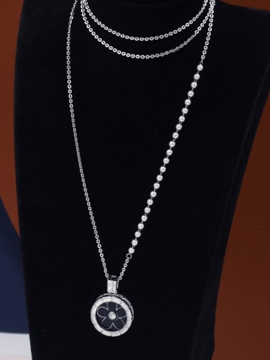 Brass Imitation Pearl White Round Minimalist Long Strand Necklace