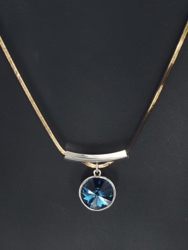 Brass Cubic Zirconia Blue Round Minimalist Long Strand Necklace