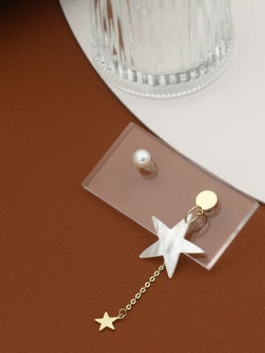 Brass Imitation Pearl White Star Minimalist Drop Earring