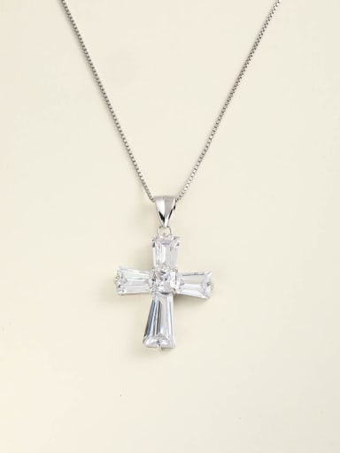 925 Sterling Silver Cubic Zirconia White Cross Minimalist Long Strand Necklace
