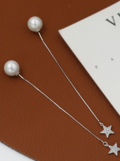 Brass Imitation Pearl White Star Minimalist Threader Earring