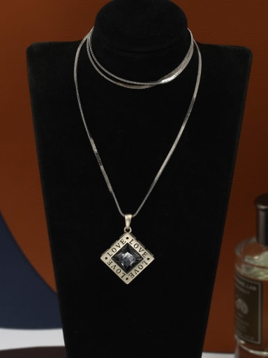 custom Brass Rhinestone Gray Square Minimalist Long Strand Necklace