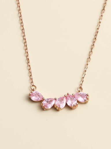 925 Sterling Silver Cubic Zirconia Pink Minimalist Necklace