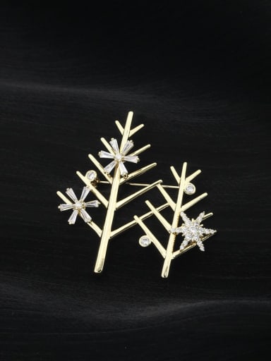 Brass Cubic Zirconia White Tree Minimalist Brooch