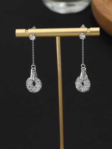 Brass Crystal White Geometric Minimalist Drop Earring