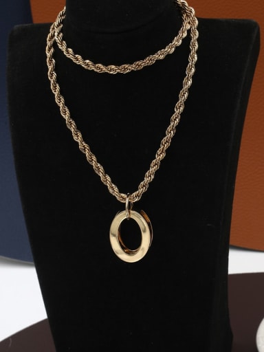Brass Oval Minimalist Long Strand Necklace