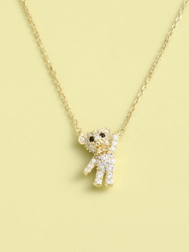 925 Sterling Silver Cubic Zirconia Pink Bear Minimalist Necklace