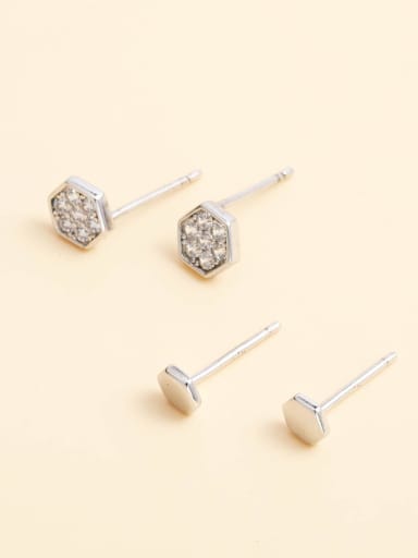 925 Sterling Silver Cubic Zirconia White Hexagon Minimalist Stud Earring