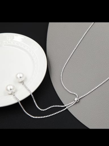 Brass Imitation Pearl White Ball Minimalist Long Strand Necklace