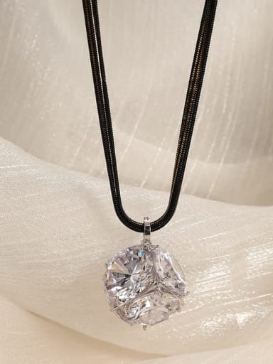 Brass Cubic Zirconia White Ball Long Strand Necklace