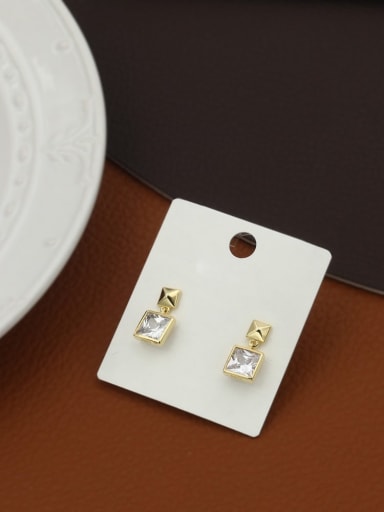 Brass Rainbow Stone White Geometric Minimalist Drop Earring