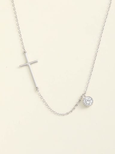 925 Sterling Silver Cubic Zirconia White Cross Minimalist Long Strand Necklace