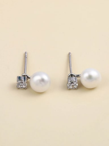 925 Sterling Silver Imitation Pearl White Geometric Minimalist Stud Earring