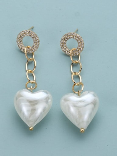 Brass White Heart Dainty Drop Earring