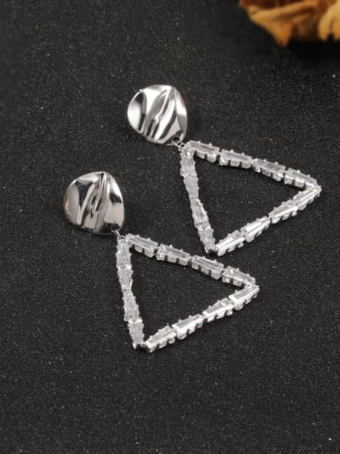 Brass Cubic Zirconia White Triangle Classic Stud Earring