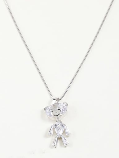 Color 925 Sterling Silver Cubic Zirconia Clear Bear Necklace