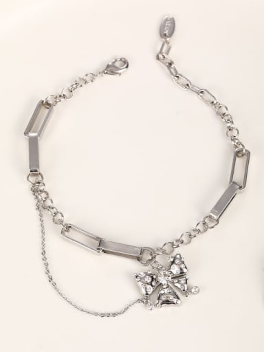 Brass Rhinestone White Bowknot Dainty Adjustable Bracelet