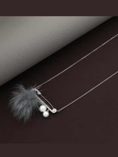 Brass Imitation Pearl White Feather Minimalist Long Strand Necklace