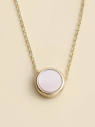 Gold 925 Sterling Silver Shell White Round Minimalist Necklace
