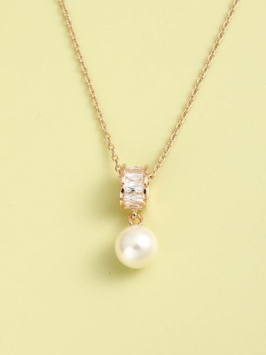 925 Sterling Silver Imitation Pearl White Geometric Minimalist Necklace