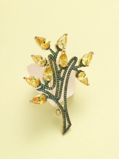 custom Brass Cubic Zirconia Yellow Tree Minimalist Pins & Brooches