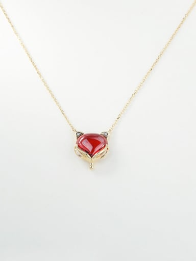 925 Sterling Silver Glass Stone Red Minimalist Necklace