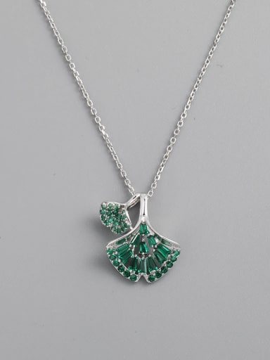 925 Sterling Silver Glass Stone Green Leaf Minimalist Necklace