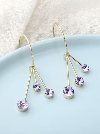 Brass Cubic Zirconia Purple Geometric Minimalist Drop Earring